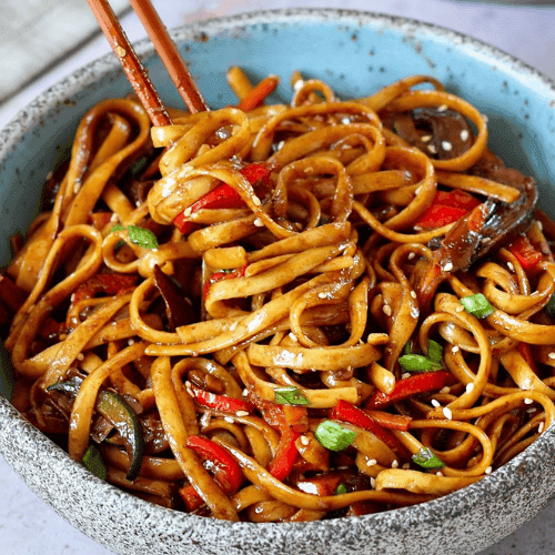 Asian rice noodles with fried vegetables