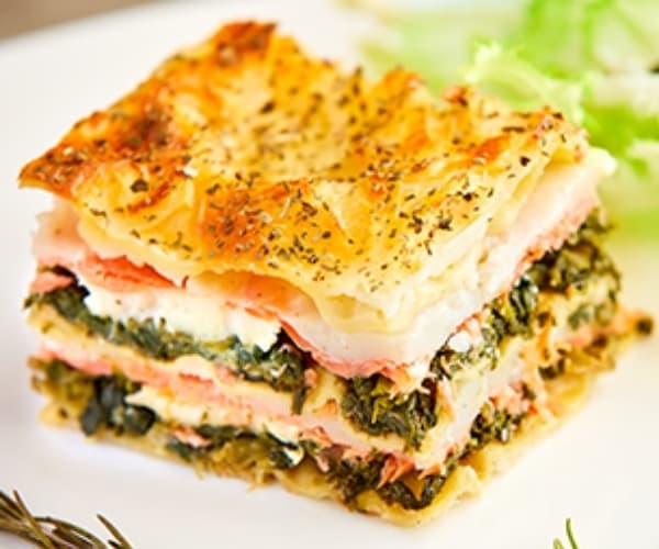 Lasagna - Gluten-Free Salmon and Spinach Lasagna